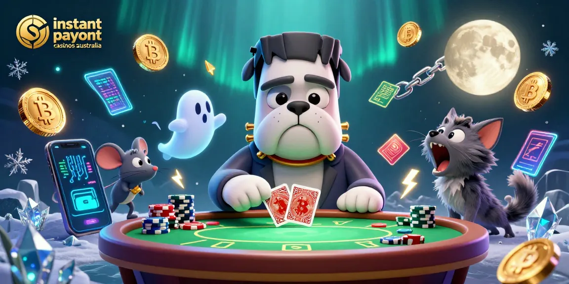 Experience instant payout casinos Australia through thrilling 3D illustration of lively characters dealing cards.