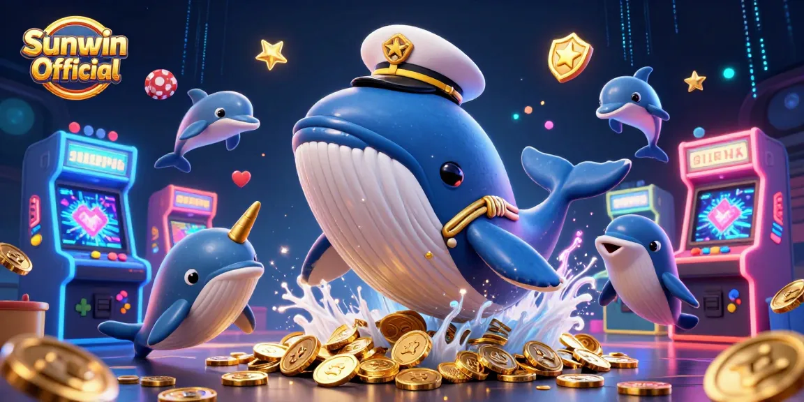 Watch the playful dolphins and majestic whale enjoying a gold-filled sea, celebrating the Sunwin Official gaming excitement!