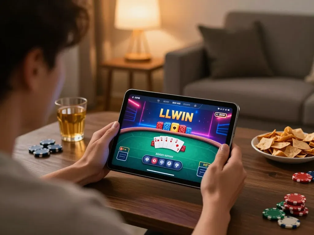 Engaging online gaming experience with LLWIN Download displayed on a tablet in a cozy home setting.