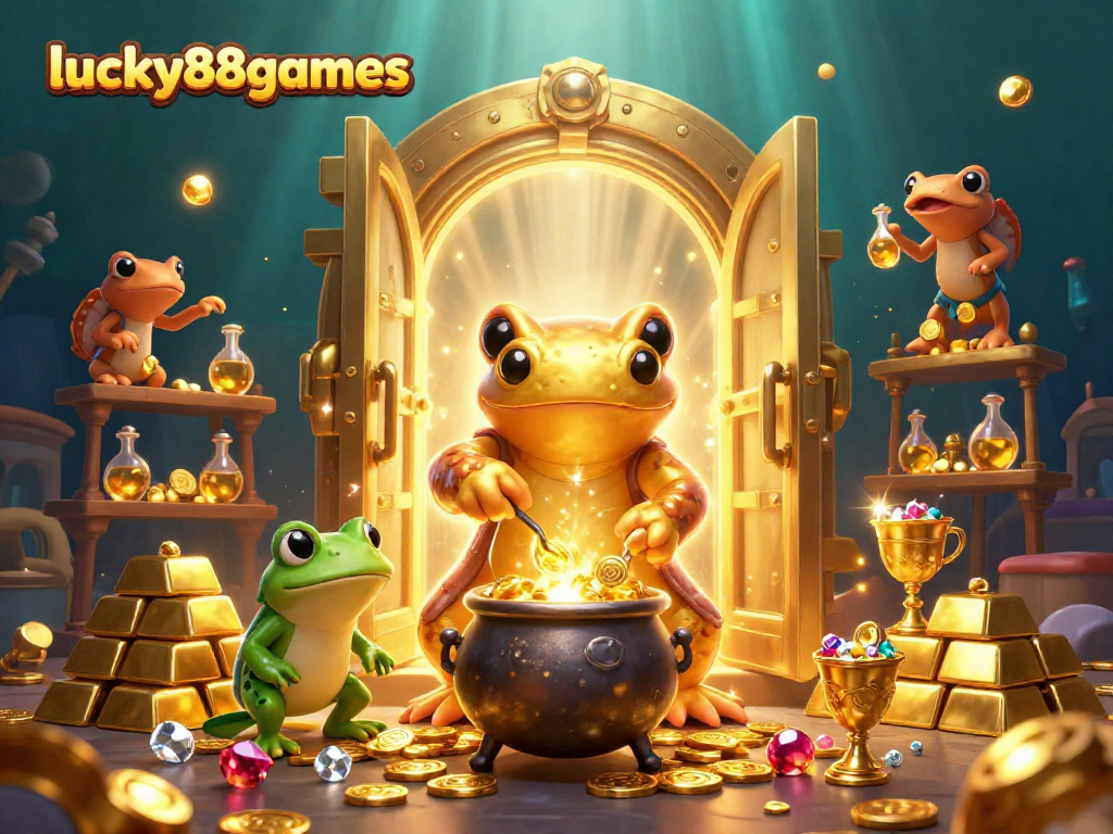 Engage with lucky88games in a mesmerizing 3D casino scene with gold and jewels!