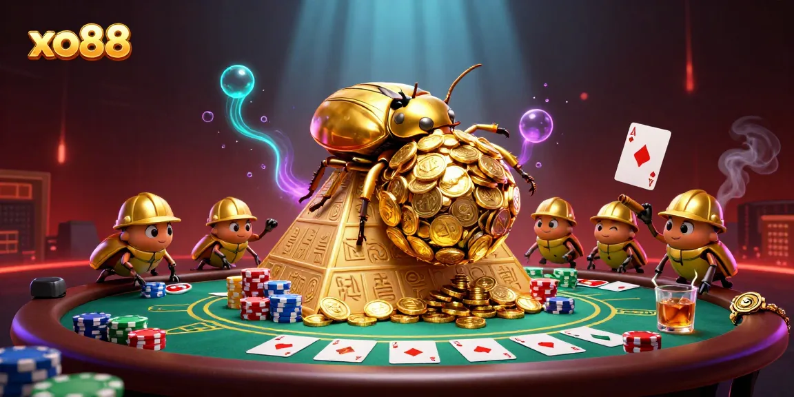 Interact with exciting poker action at xo88, featuring vibrant characters and casino elements.
